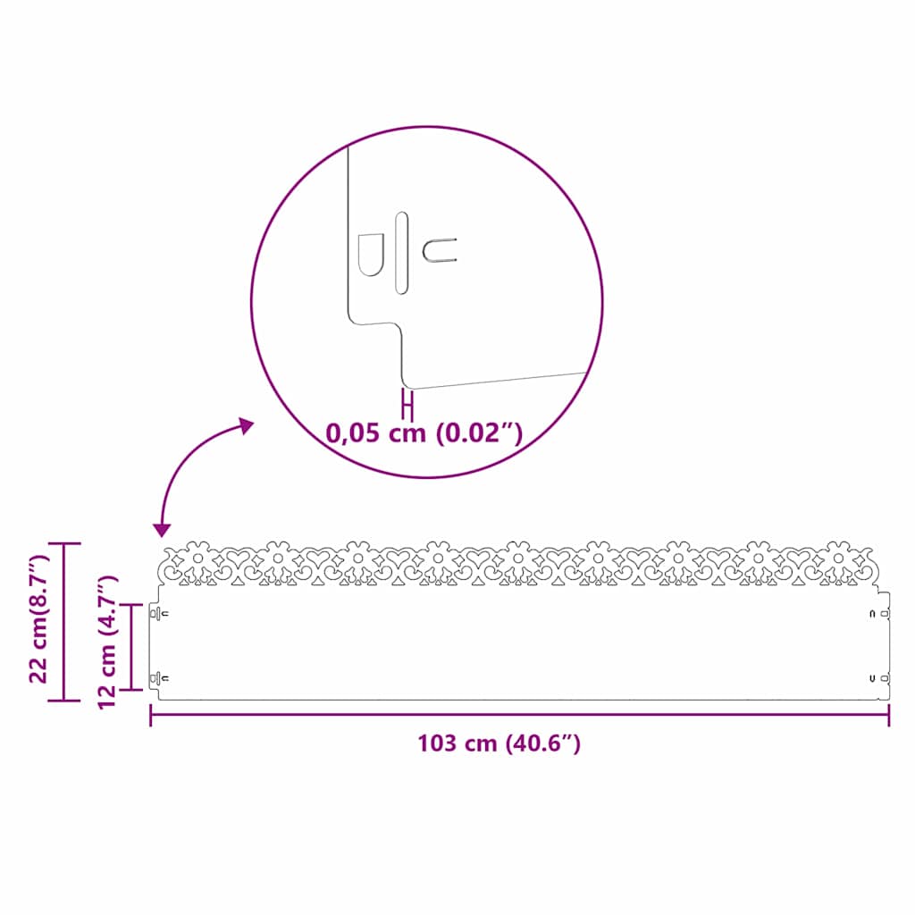 vidaXL Περιγράμματα γκαζόν 20 τμχ. 103 x 0,05 x 22 εκ Ατσάλι