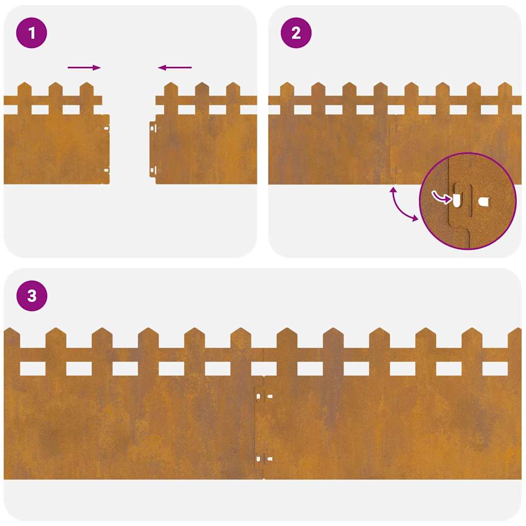 vidaXL Περιγράμματα γκαζόν 20 pcs Σκ rusty 103 x 0,05 x 22 εκ