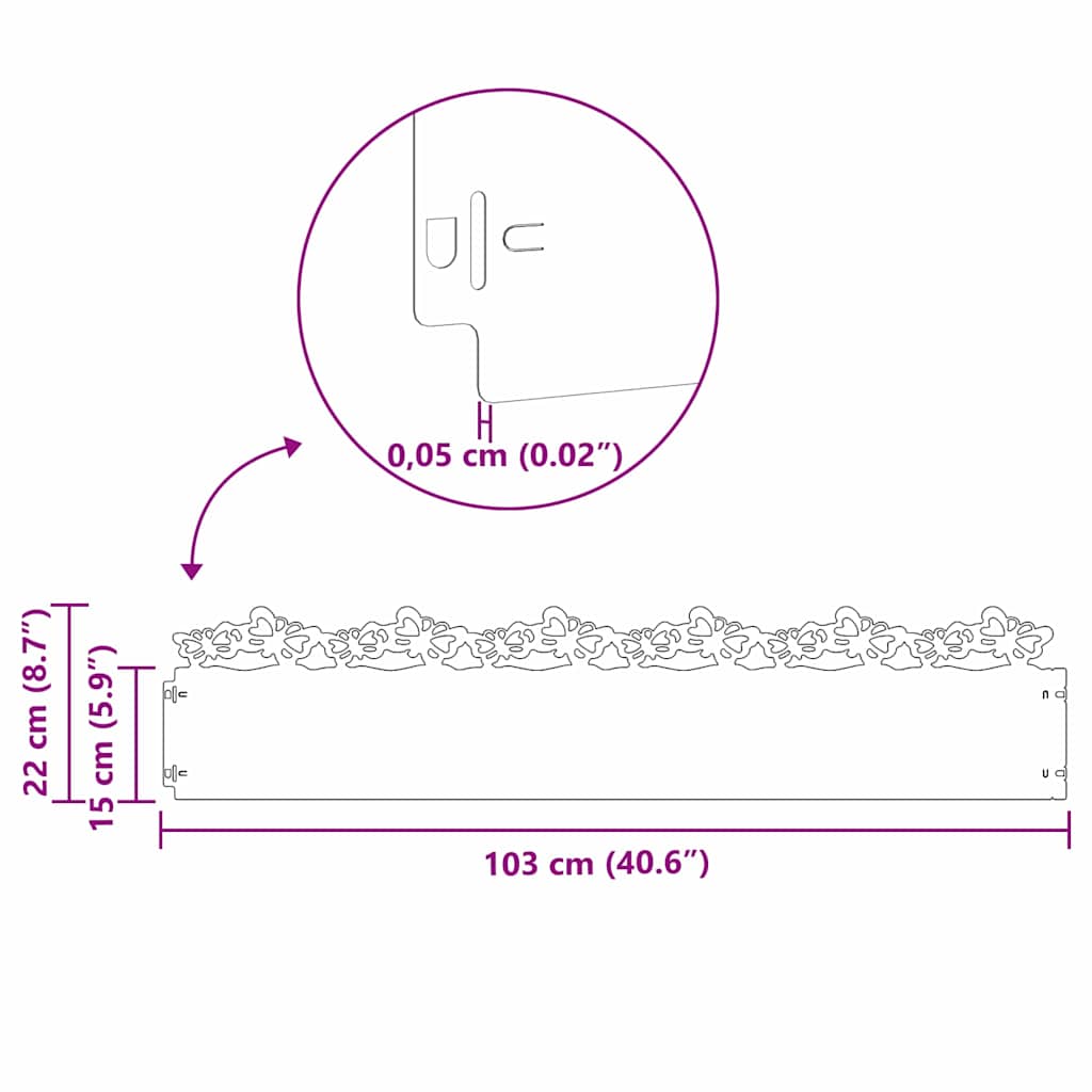 vidaXL Περιγράμματα γκαζόν 20 τμχ. 103 x 0,05 x 22 εκ Ατσάλι