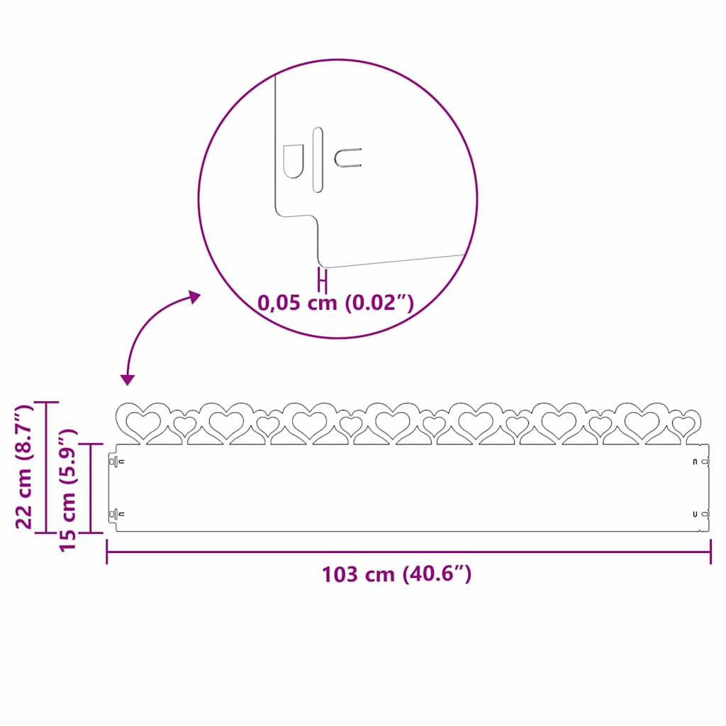vidaXL Περιγράμματα γκαζόν 20 τμχ. 103 x 0,05 x 22 εκ Ατσάλι