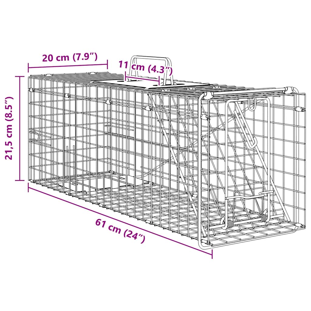 vidaXL Παγίδα Ζώων Ανθρακί 61 x 20 x 21,5 εκ Ατσάλι