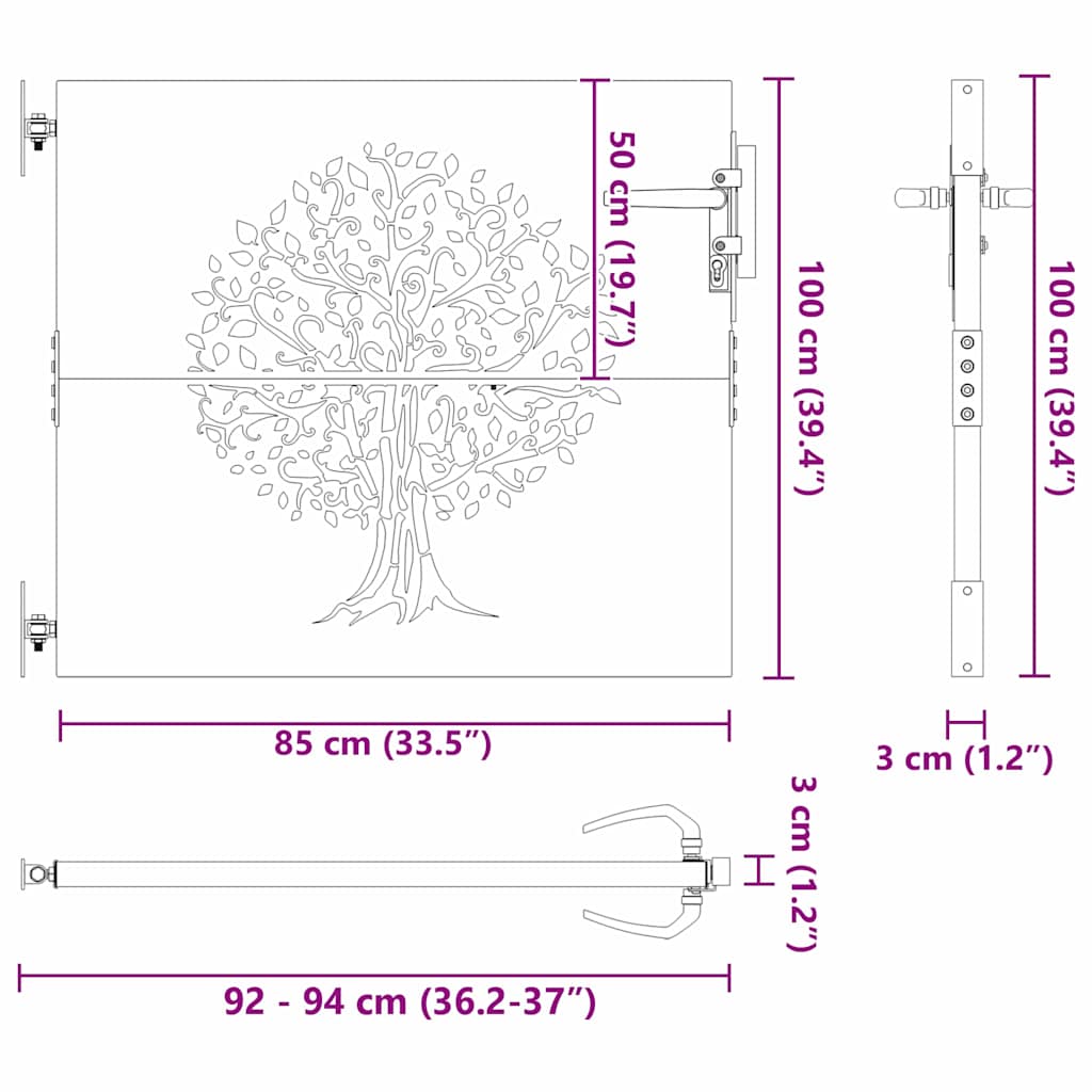 vidaXL Πύλη Κήπου Μαύρο 94 x 100 εκ Ατσάλι με Επικάλυψη Πούδρας