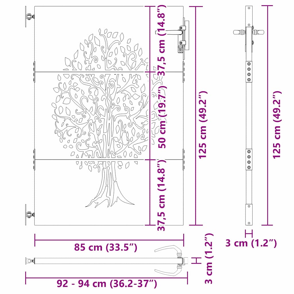 vidaXL Πύλη Κήπου Μαύρο 85 x 125 cm Ατσάλι με Επικάλυψη Πούδρας