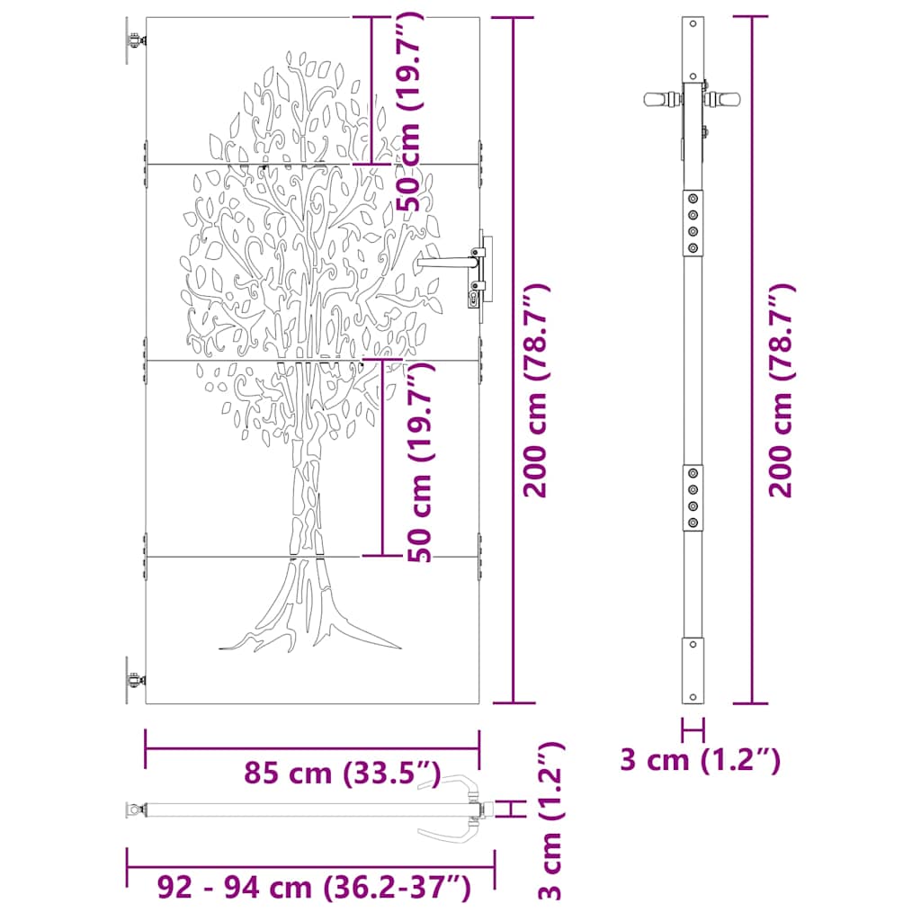 vidaXL Πύλη Κήπου Μαύρο 94 x 200 εκ Ατσάλι με Επικάλυψη Πούδρας