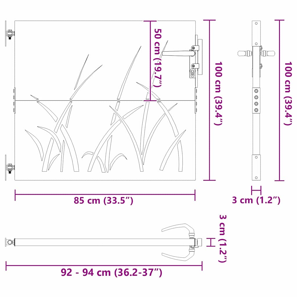 vidaXL Πύλη Κήπου Μαύρο 85 x 100 cm Ατσάλι με Επικάλυψη Πούδρας