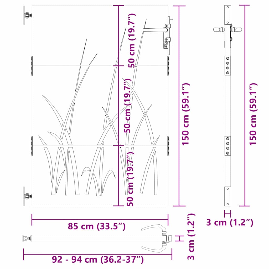 vidaXL Πύλη Κήπου Μαύρο 94 x 150 εκ Ατσάλι με Επικάλυψη Πούδρας