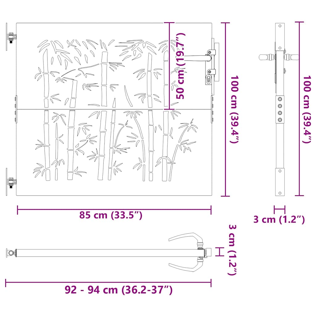 vidaXL Πύλη Κήπου Μαύρο 94 x 100 εκ. Ατσάλι με Επικάλυψη Πούδρας