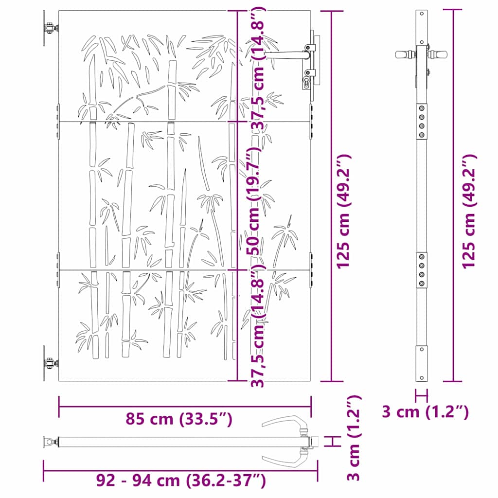 vidaXL Πύλη Κήπου Μαύρο 94 x 125 εκ Ατσάλι με Επικάλυψη Πούδρας