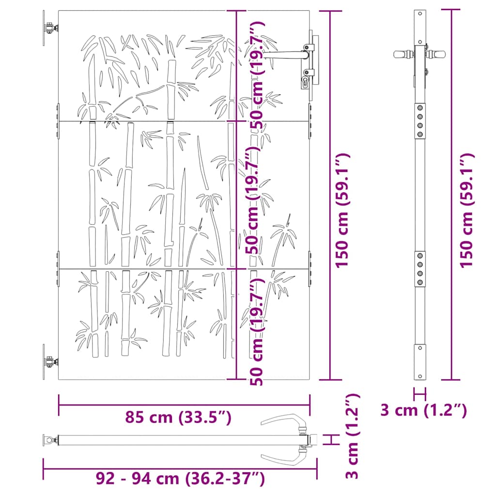 vidaXL Πύλη Κήπου Μαύρο 94 x 150 εκ Ατσάλι με Επικάλυψη Πούδρας