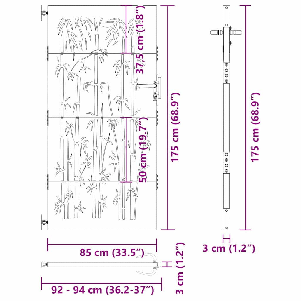 vidaXL Πύλη Κήπου 85 x 175 cm Ατσάλι με Επικάλυψη Πούδρας Μαύρο