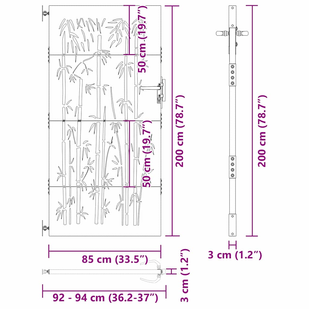 vidaXL Πύλη Κήπου Μαύρο 94 x 200 εκ Ατσάλι με Επικάλυψη Πούδρας