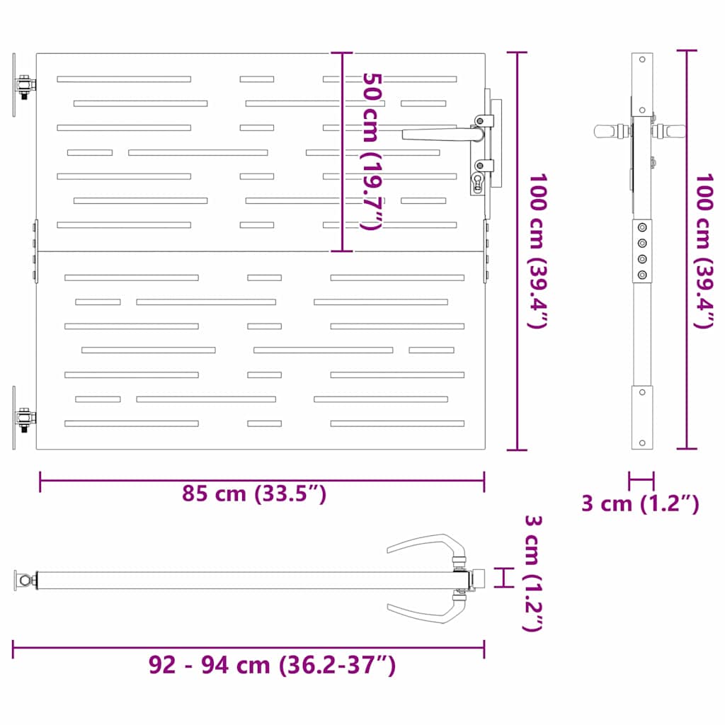 vidaXL Πύλη Κήπου 85 x 100 cm Ατσάλι με Επικάλυψη Πούδρας Κλειδώσιμο