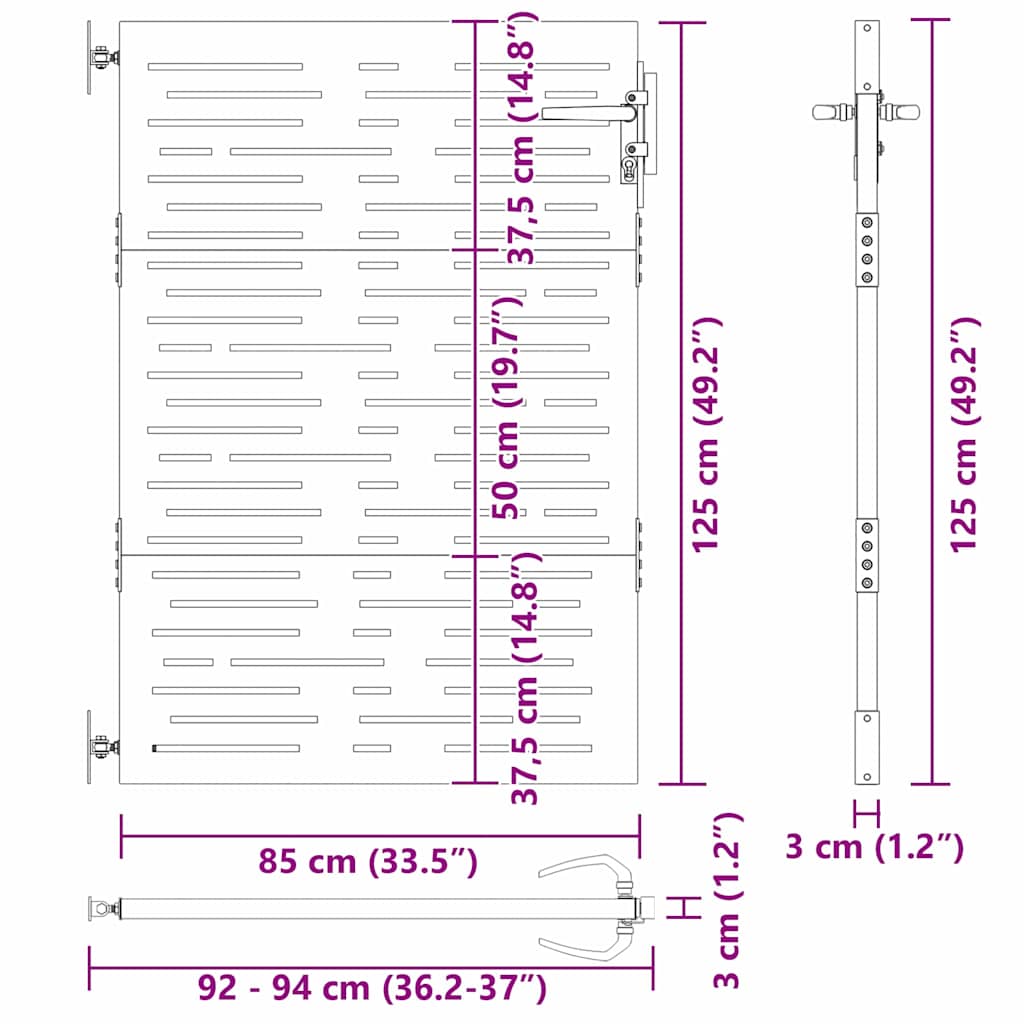 vidaXL Πύλη Κήπου Μαύρο 85 x 125 cm Ατσάλι με Επικάλυψη Πούδρας