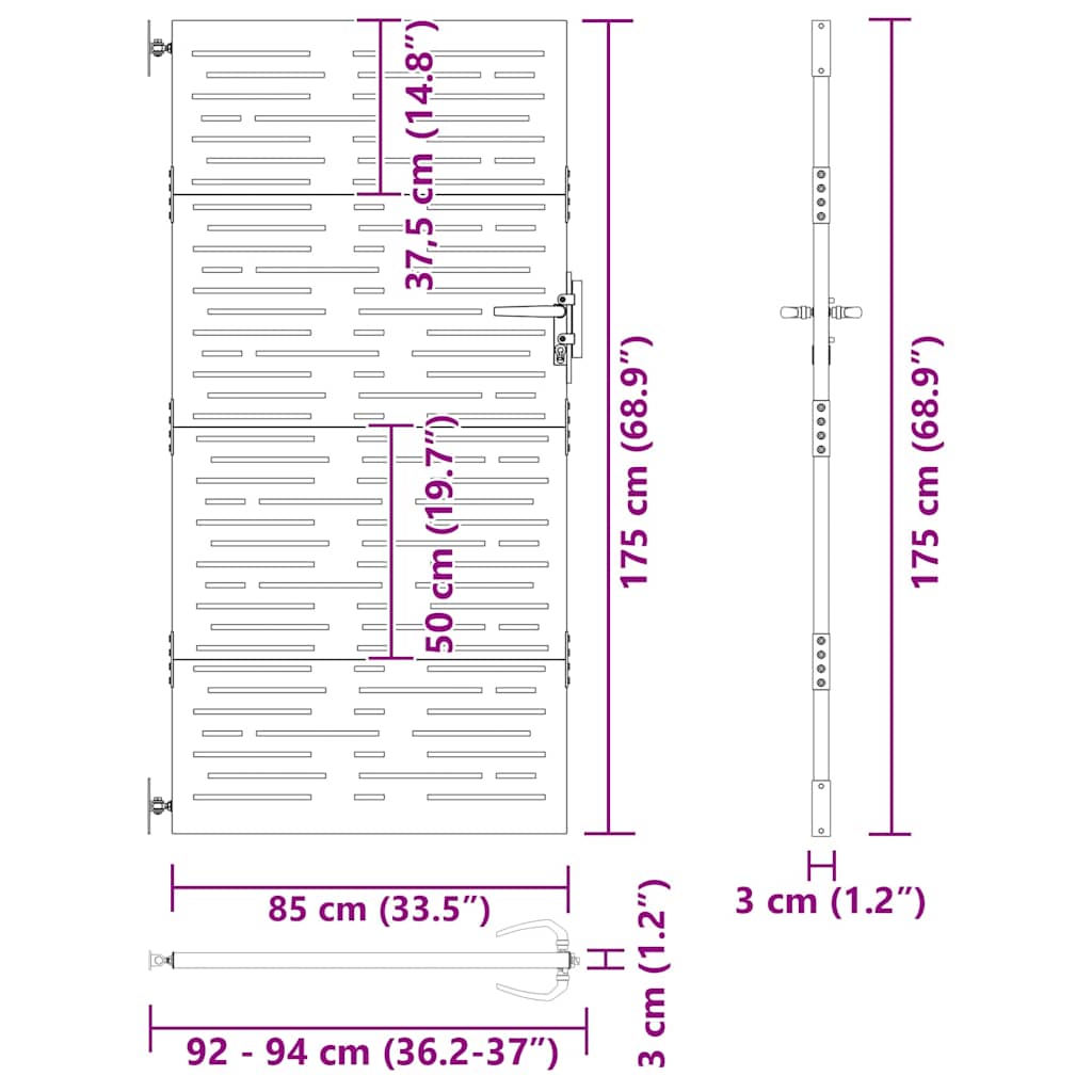 vidaXL Πύλη Κήπου 85 x 175 cm Ατσάλι με Επικάλυψη Πούδρας Κλειδώσιμο