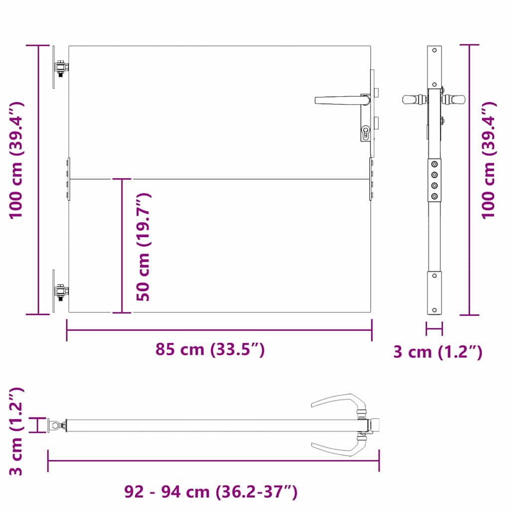 vidaXL Πύλη Κήπου Μαύρο 85 x 100 cm Ατσάλι με Επικάλυψη Πούδρας