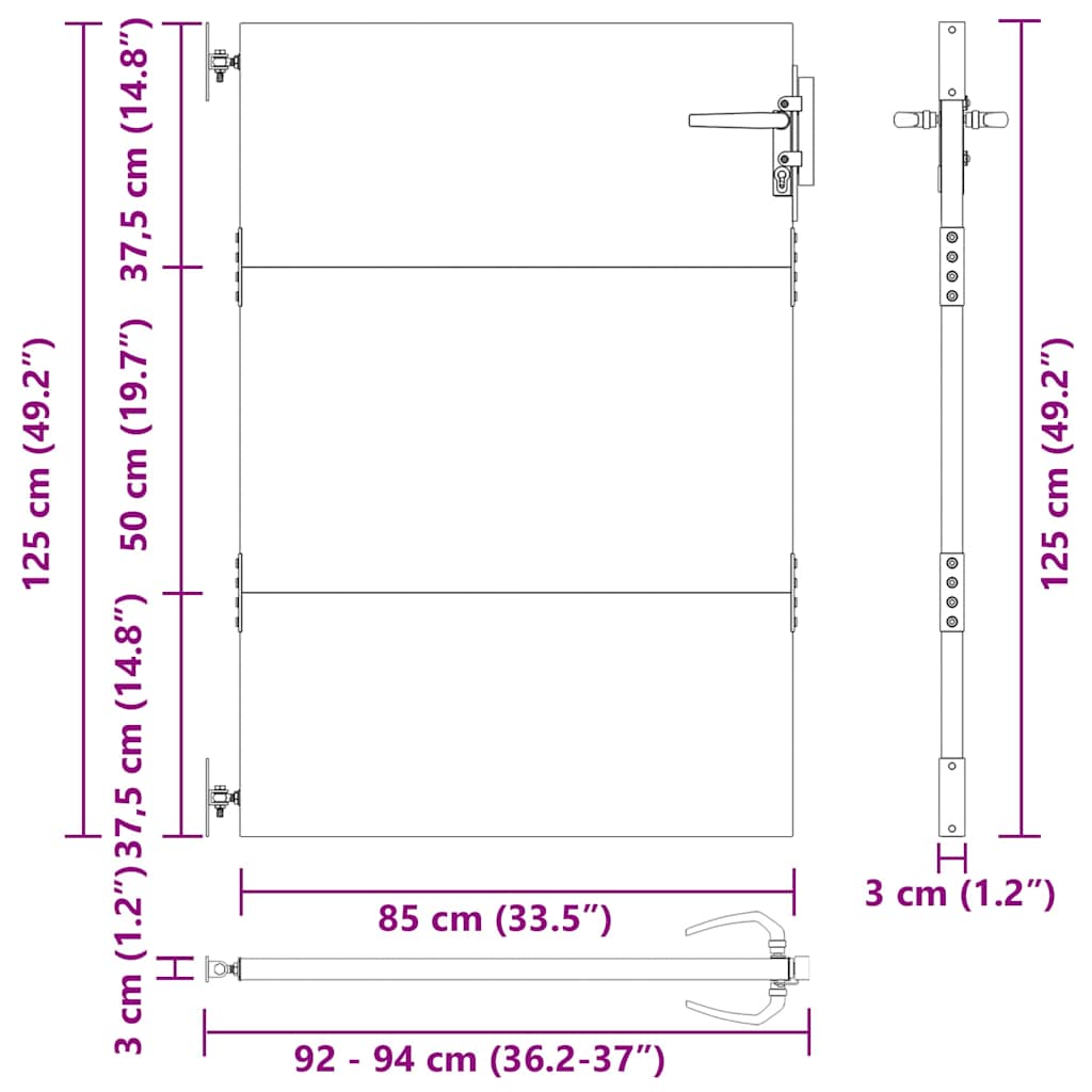 vidaXL Πύλη Κήπου Μαύρο 94 x 125 εκ Ατσάλι με Επικάλυψη Πούδρας