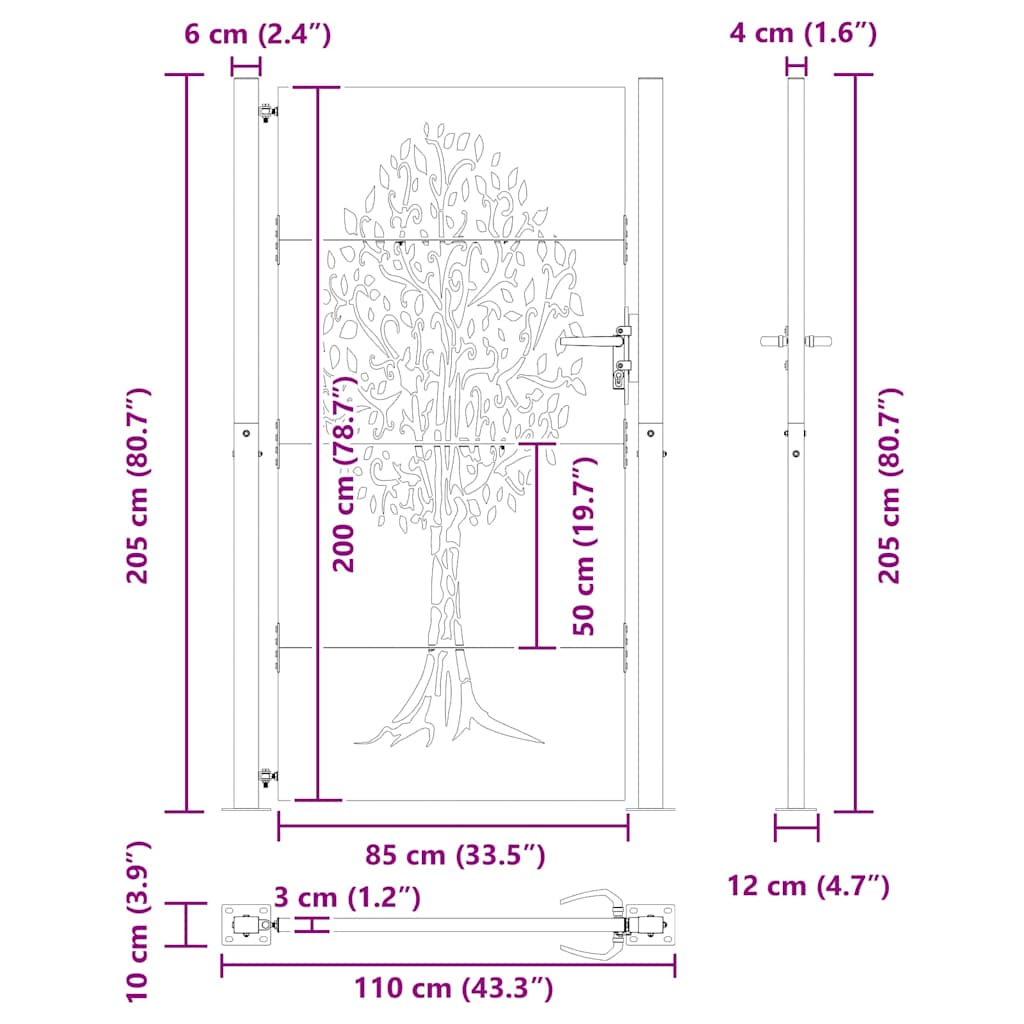 vidaXL Πύλη Κήπου 110 x 205 εκ. Ατσάλι με Επικάλυψη Πούδρας Κλειδώσιμο