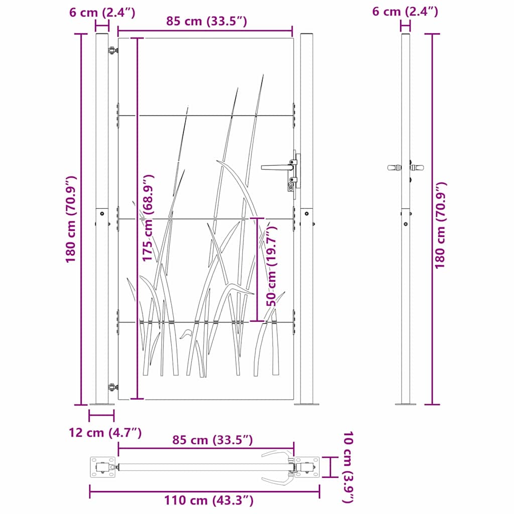 vidaXL Πύλη Κήπου 110 x 180 εκ Ατσάλι με Επικάλυψη Πούδρας Κλειδώσιμο