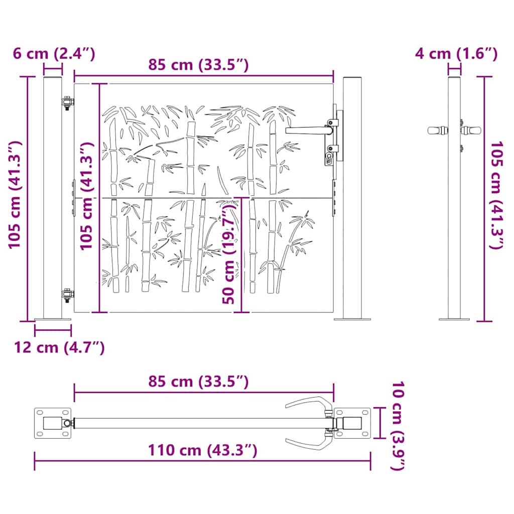 vidaXL Πύλη Κήπου 110 x 105 εκ Χάλυβας με επίστρωση πούδρας Κλειδώσιμο