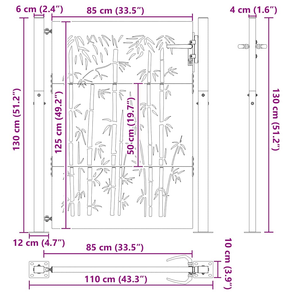 vidaXL Πύλη Κήπου Μαύρο 110 x 130 cm Χάλυβας με επίστρωση πούδρας