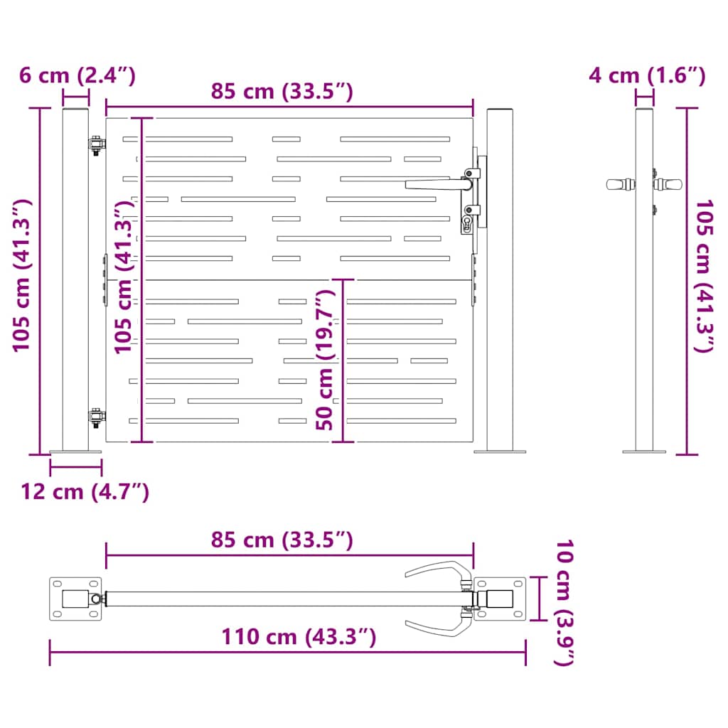 vidaXL Πύλη Κήπου Μαύρο 110 x 105 εκ Χάλυβας με επίστρωση πούδρας