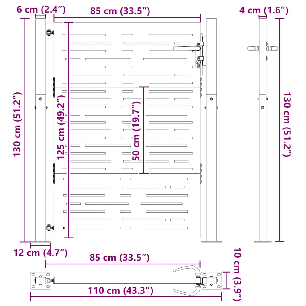 vidaXL Πύλη Κήπου Μαύρο 110 x 130 cm Χάλυβας με επίστρωση πούδρας