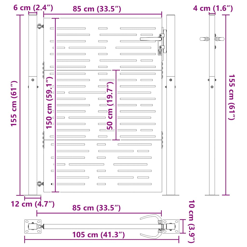 vidaXL Πύλη Κήπου, Πύλη Κήπου 105x75 εκ. Σιδηροκορτών Τετράγωνη Σχεδίαση
