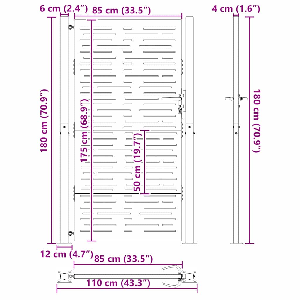 vidaXL Πύλη Κήπου Μαύρο 110 x 180 εκ Χάλυβας με επίστρωση πούδρας