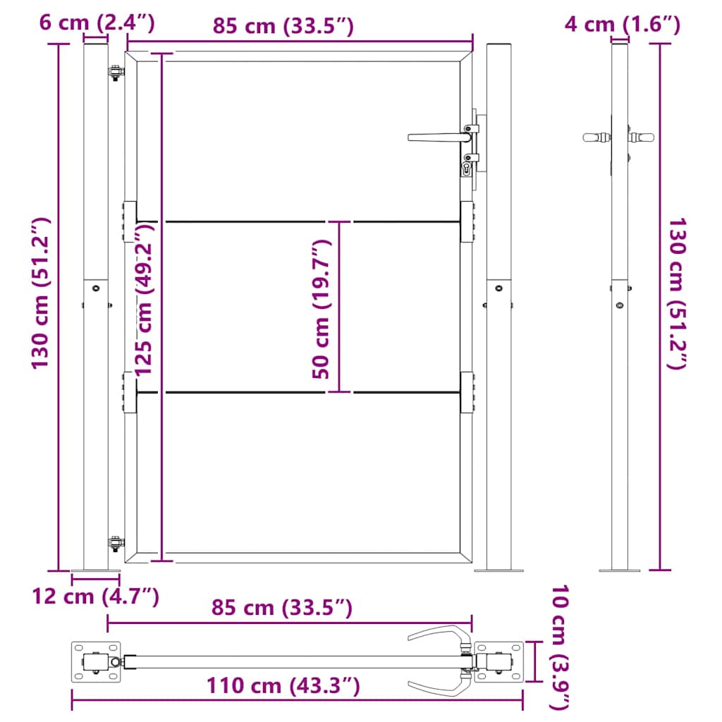 vidaXL Πύλη Κήπου Μαύρο 110 x 130 cm Χάλυβας με επίστρωση πούδρας