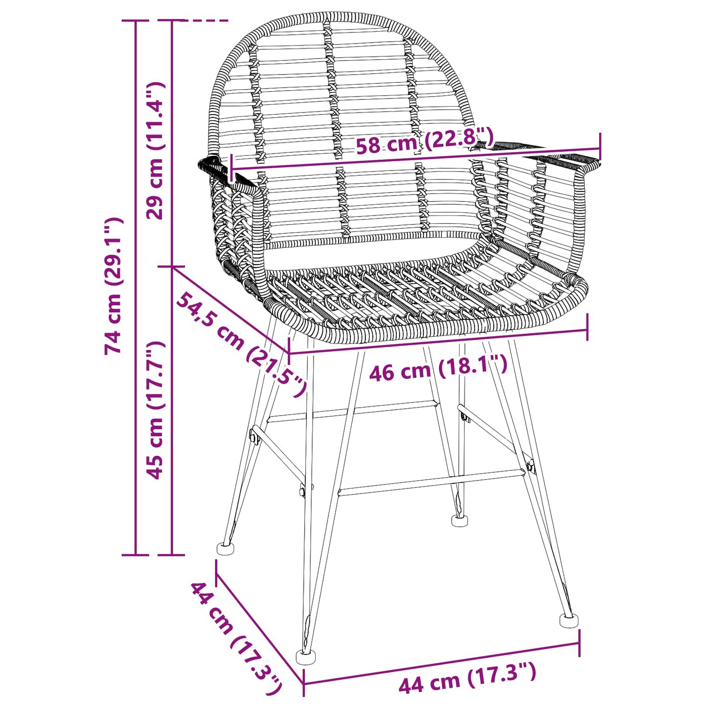 vidaXL Καρέκλα τραπεζαρίας 2 pcs Φυσικό 57 x 54.5 x 85 εκ