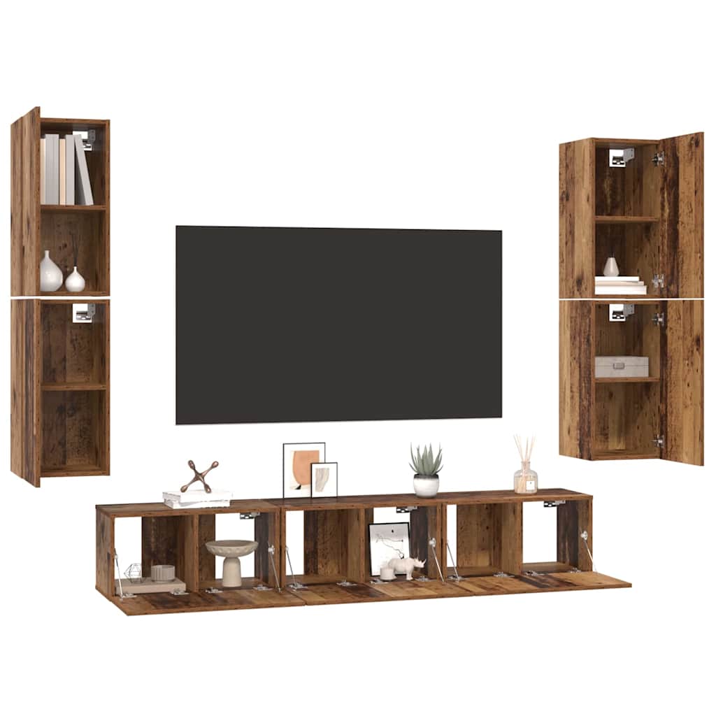 vidaXL Σετ επίπλου τηλεόρασης 7 pcs Παλαιό ξύλο 60 x 30 x 30 cm