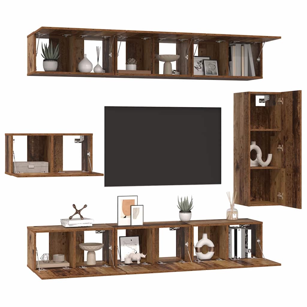 vidaXL Σετ επίπλου τηλεόρασης 8 pcs Παλαιό ξύλο 30.5 x 30 x 90 cm
