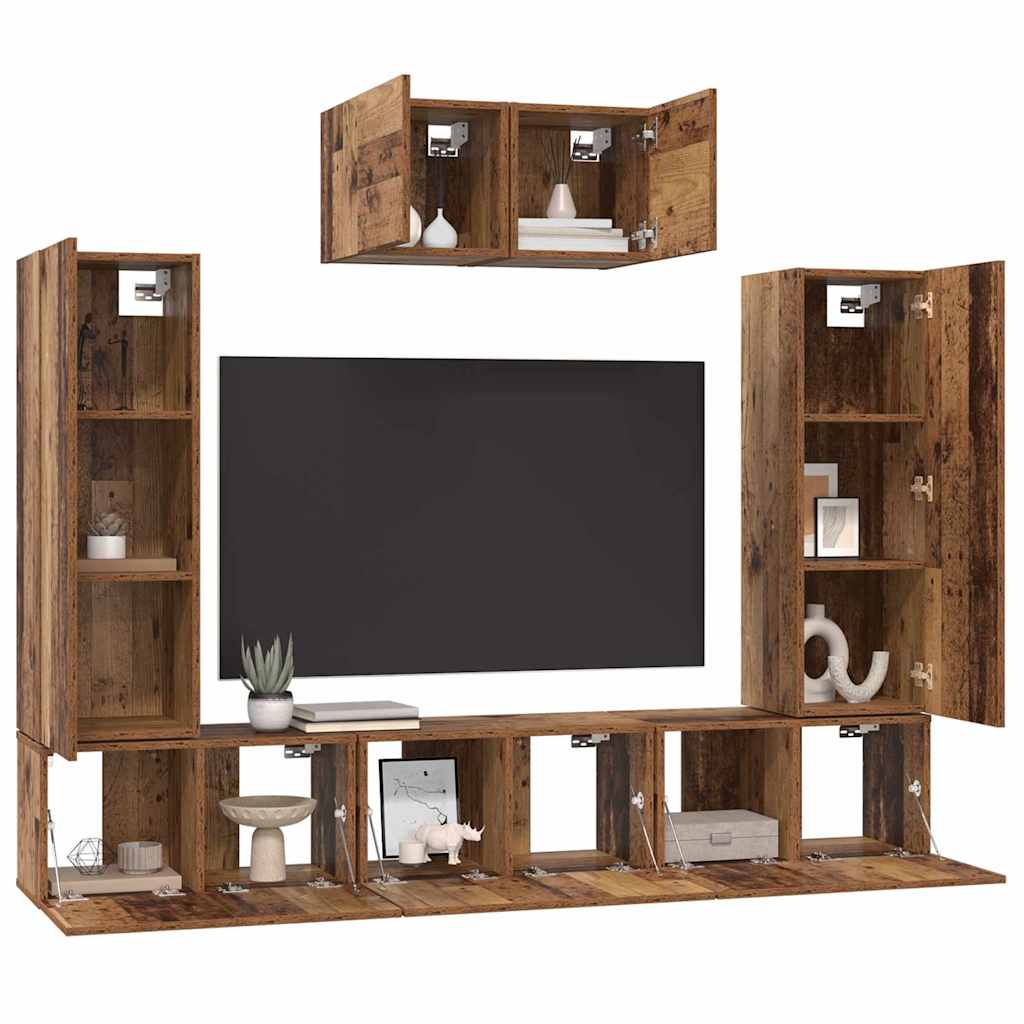 vidaXL Σετ επίπλου τηλεόρασης 7 pcs Παλαιό ξύλο 180 x 30 x 120 εκ