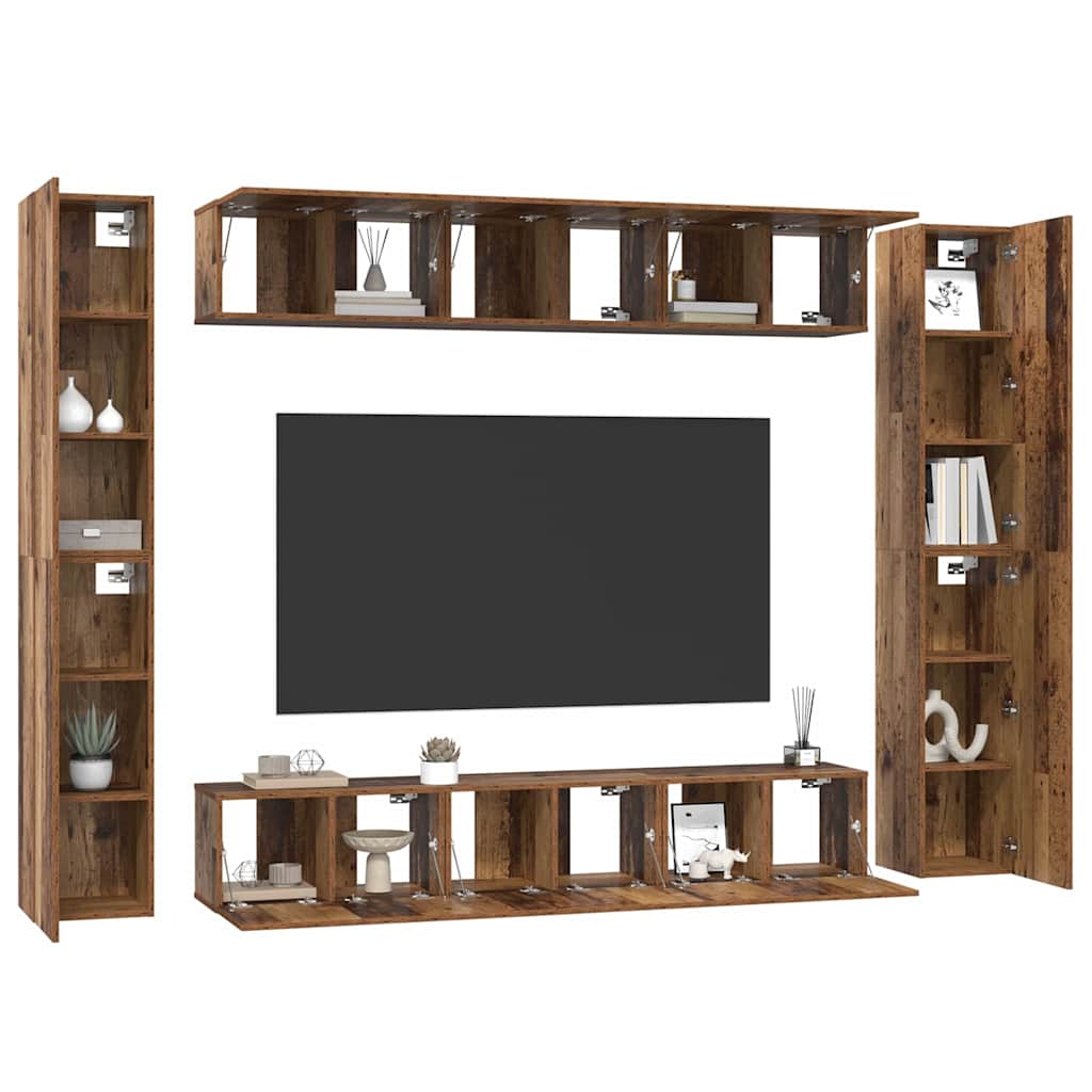 vidaXL Σετ επίπλου τηλεόρασης 10 pcs Παλαιό ξύλο 30.5 x 30 x 90 cm
