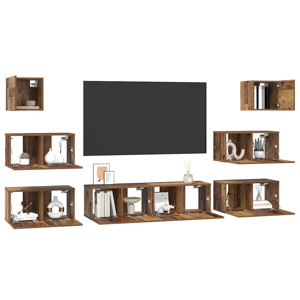 vidaXL Σετ επίπλου τηλεόρασης 8 pcs Παλαιό ξύλο 60 x 30 x 30 cm