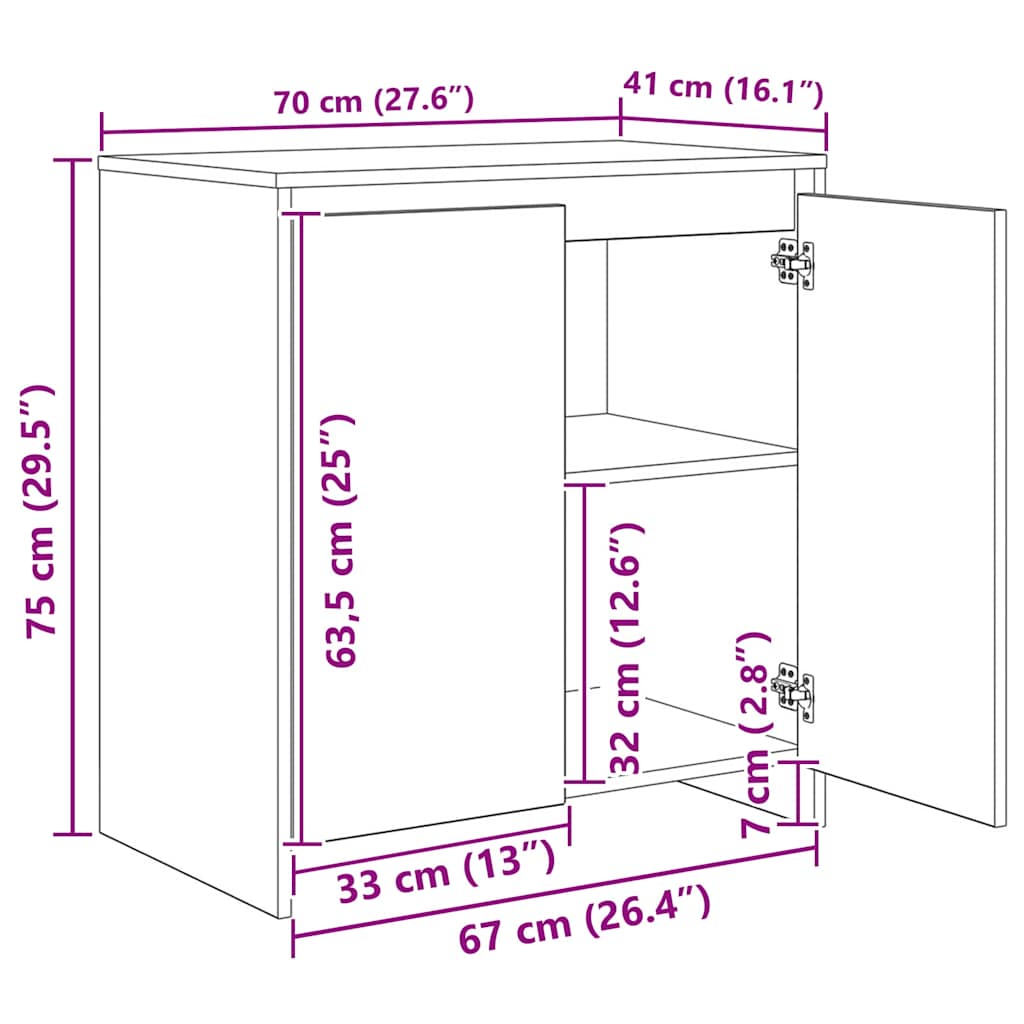 vidaXL Πλαϊνό γραφείο 3 pcs Μαύρη δρυς 70 x 41 x 75 εκ.