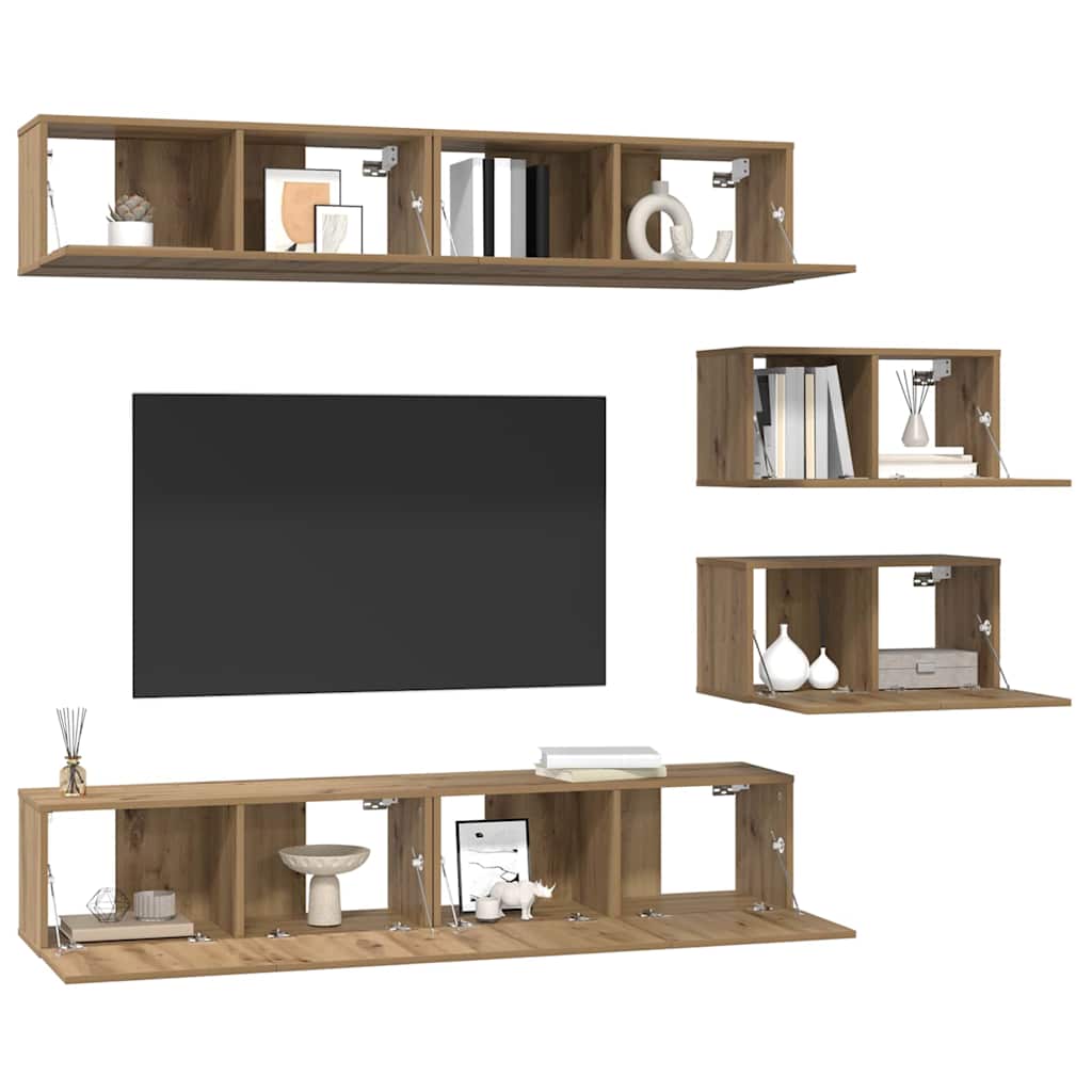 vidaXL Σετ επίπλου τηλεόρασης Επιτοίχιο 6 pcs artisan δρυς