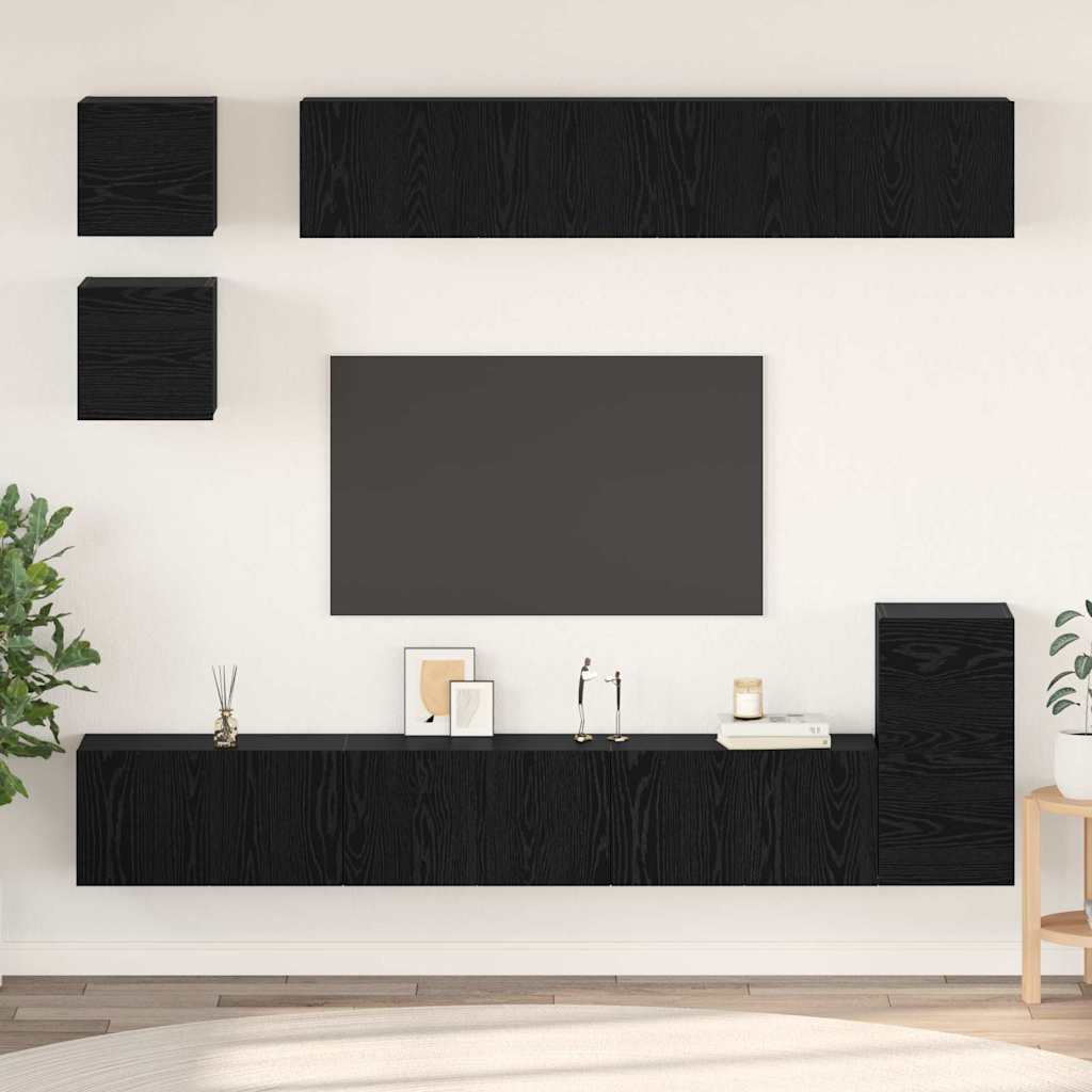 vidaXL Σετ επίπλου τηλεόρασης 8 pcs Μαύρη Οξυά Επεξεργασμένο ξύλο