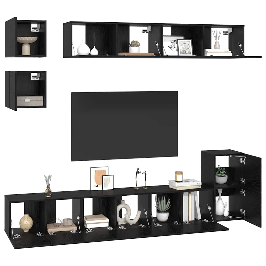 vidaXL Σετ επίπλου τηλεόρασης 8 pcs Μαύρη Οξυά Επεξεργασμένο ξύλο