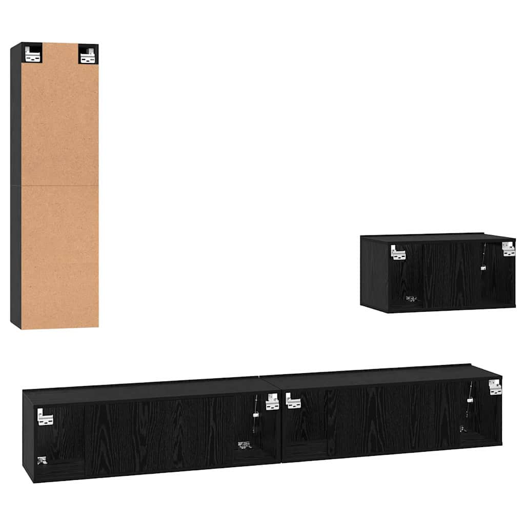 vidaXL Τηλεοπτική Κάβα Τοίχου 4 pcs Μαύρη δρυς 200 x 30 x 30 cm