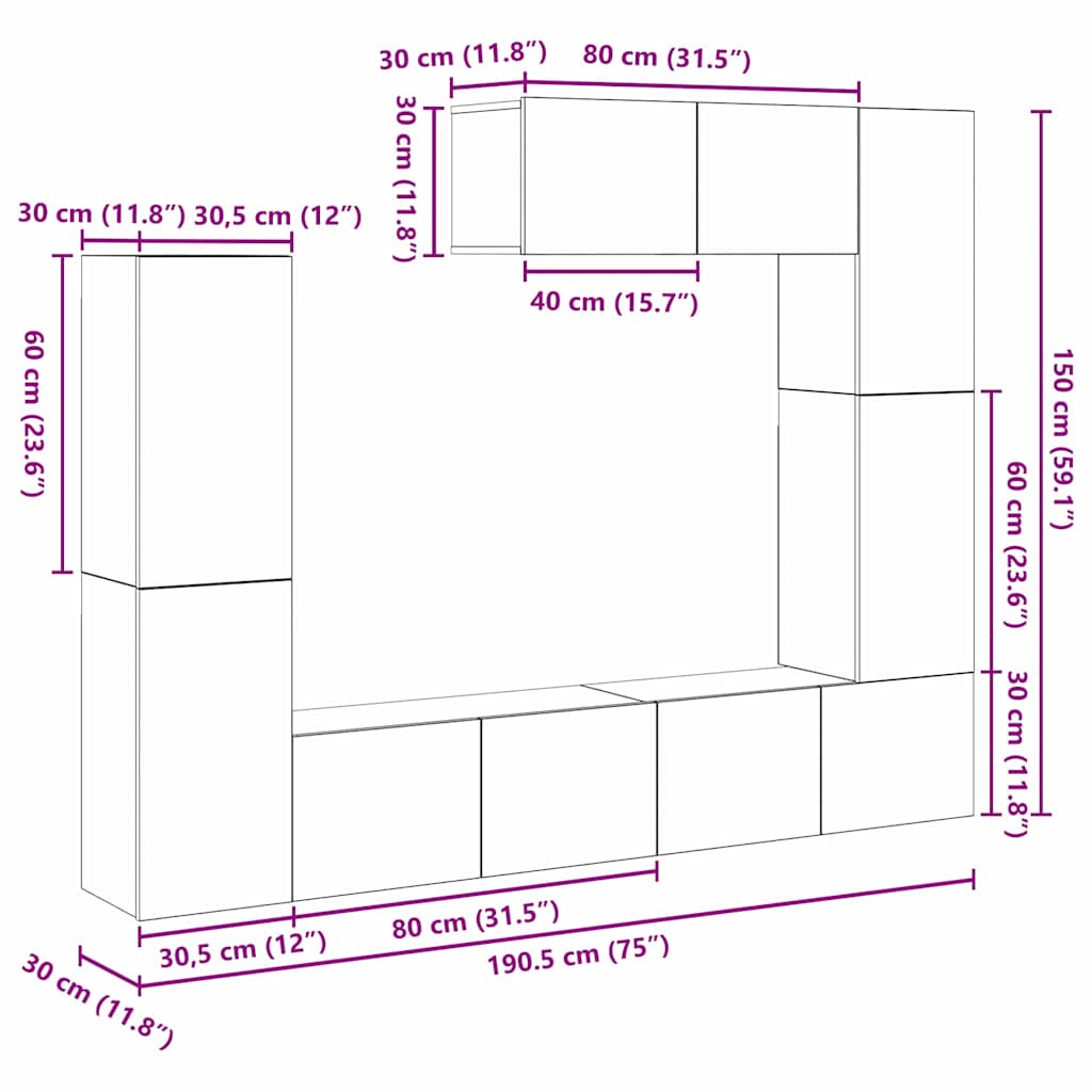 vidaXL Σετ επίπλου τηλεόρασης 7 pcs Παλαιό ξύλο 80 x 30 x 30 εκ