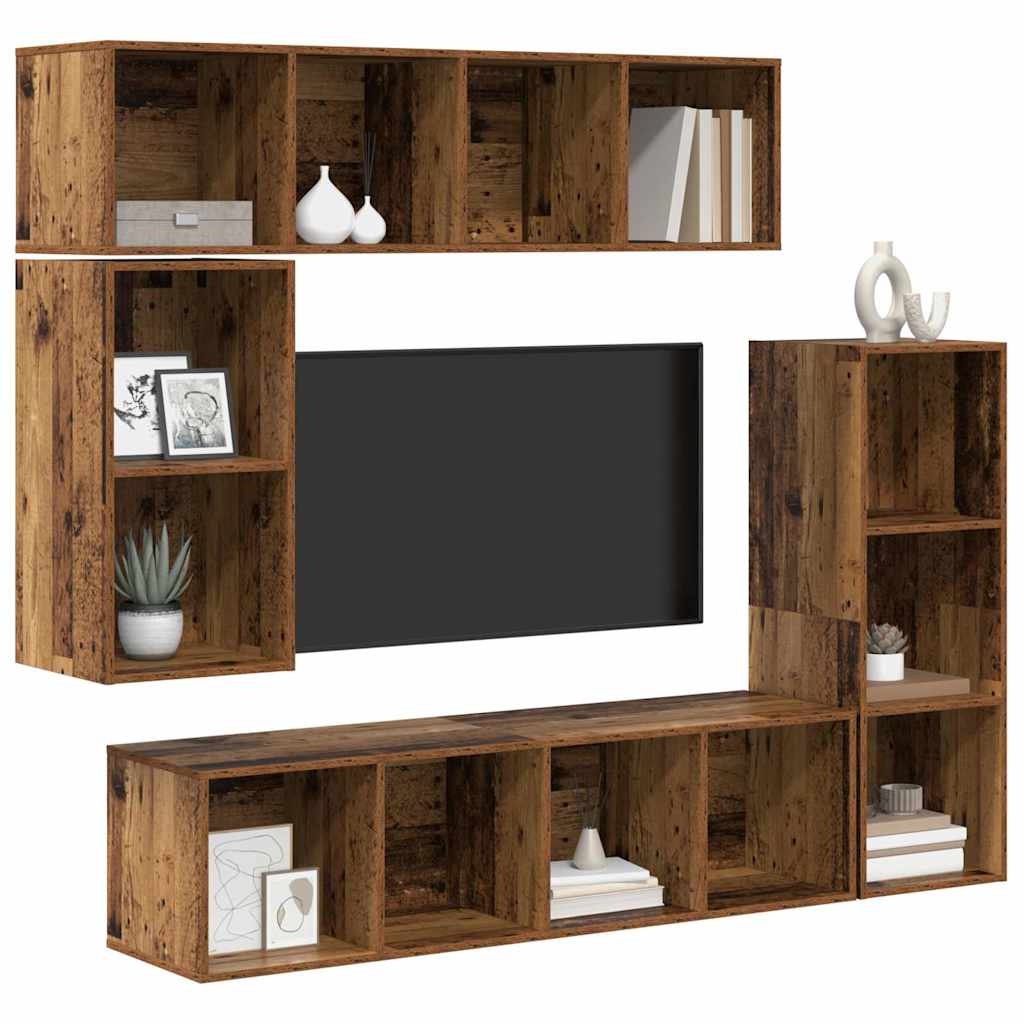 vidaXL Σετ επίπλου τηλεόρασης 4 pcs Παλαιό ξύλο 37 x 37 x 142.5 εκ