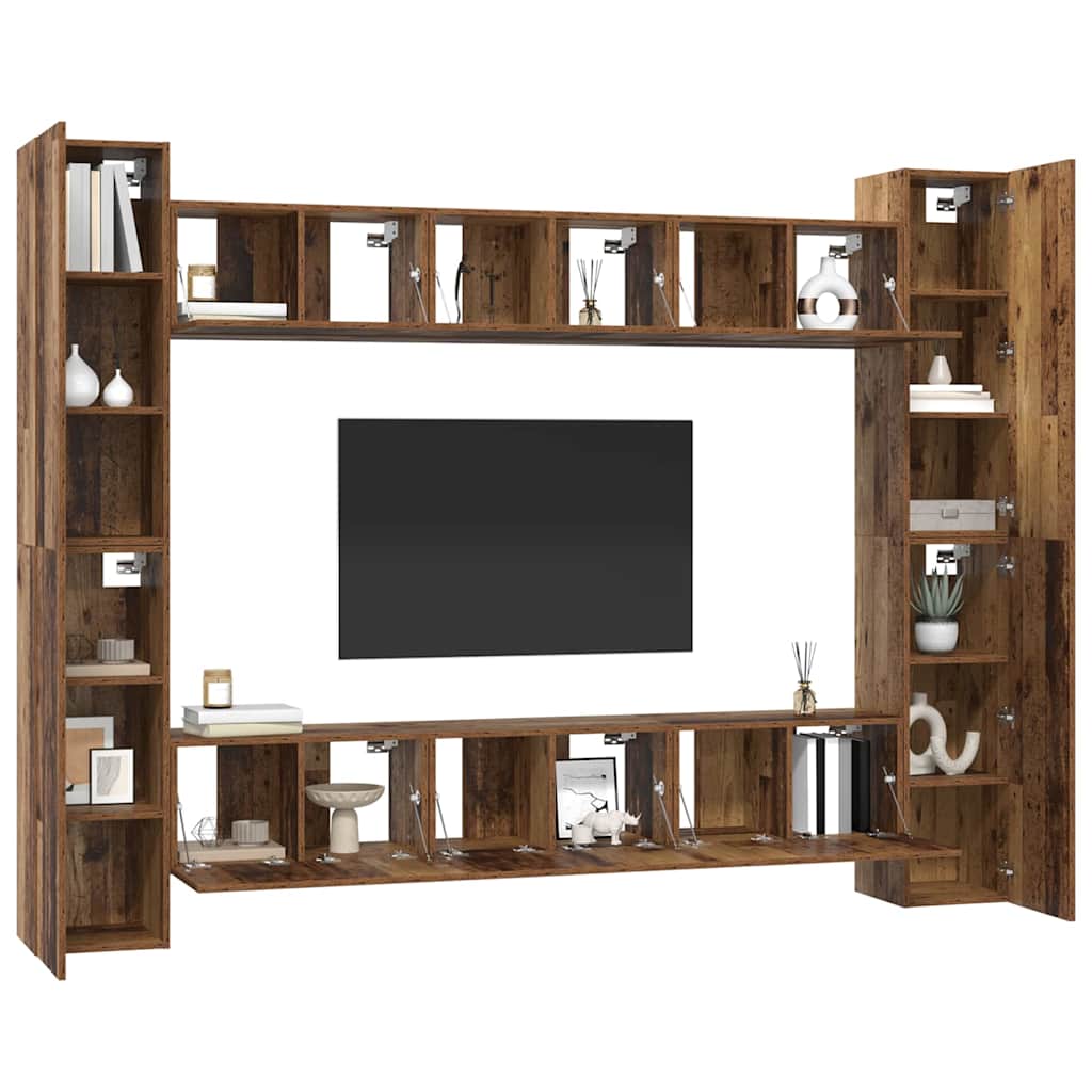 vidaXL Σετ επίπλου τηλεόρασης 10 pcs Παλαιό ξύλο 30.5 x 30 x 90 cm