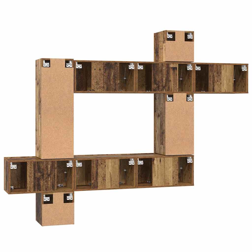 vidaXL Σετ επίπλου τηλεόρασης 10 pcs Παλαιό ξύλο 30.5 x 30 x 90 cm
