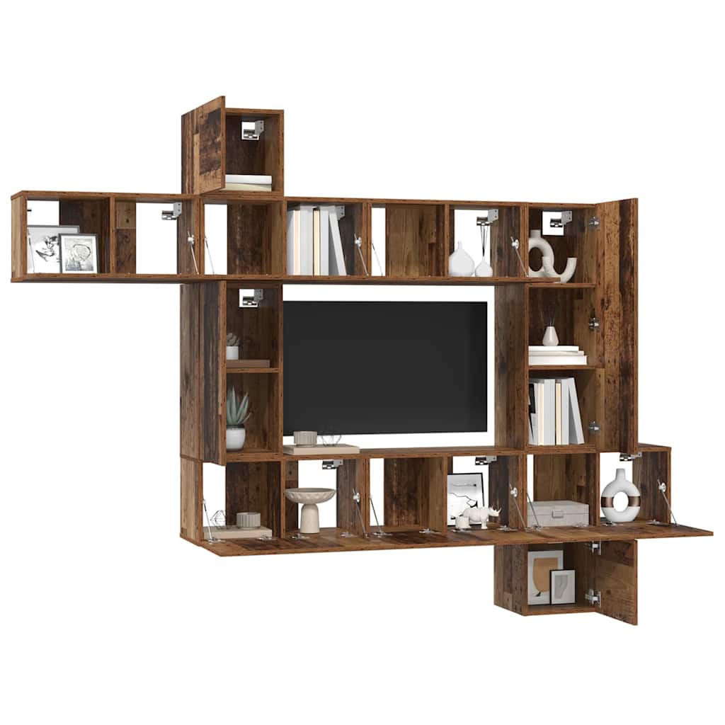 vidaXL Σετ επίπλου τηλεόρασης 10 pcs Παλαιό ξύλο 30.5 x 30 x 90 cm