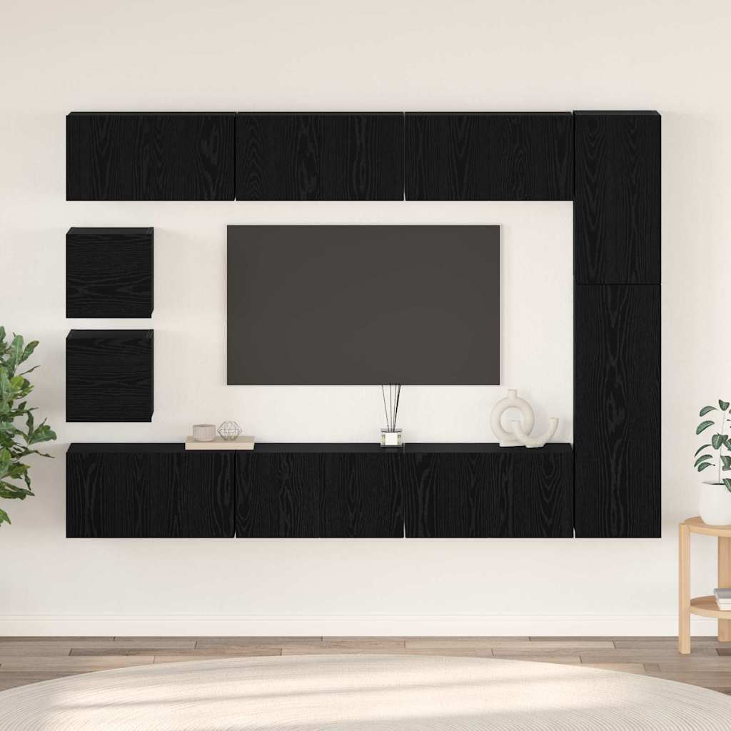 vidaXL Σετ επίπλου τηλεόρασης 10 pcs Μαύρη δρυς Επεξεργασμένο ξύλο