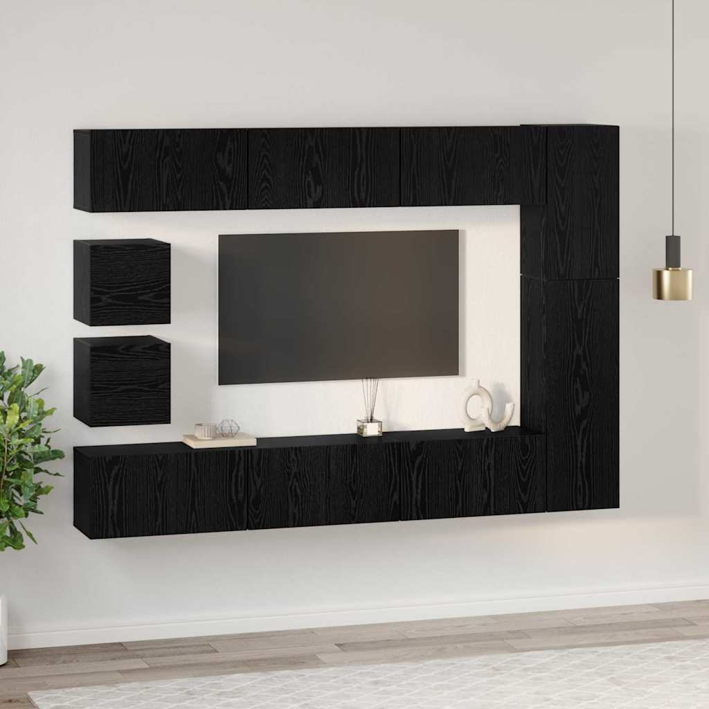 vidaXL Σετ επίπλου τηλεόρασης 10 pcs Μαύρη δρυς Επεξεργασμένο ξύλο