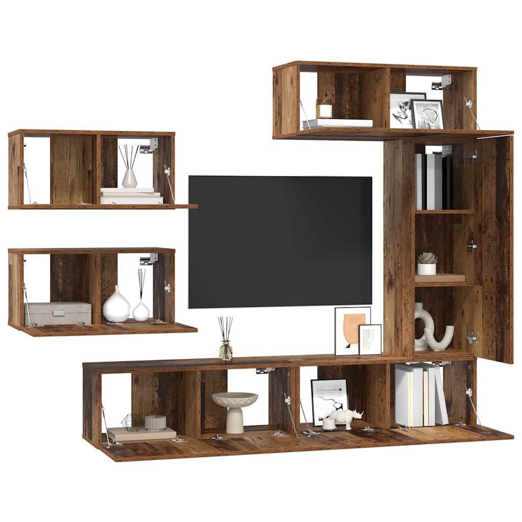 vidaXL Σετ επίπλου τηλεόρασης 6 pcs Παλαιό ξύλο 30.5 x 30 x 90 cm