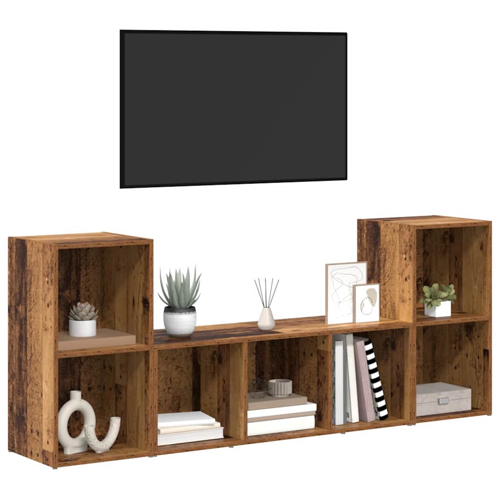 vidaXL Ντουλάπι TV 3 pcs Καφέ 107 x 35 x 37 cm Επεξεργασμένο ξύλο