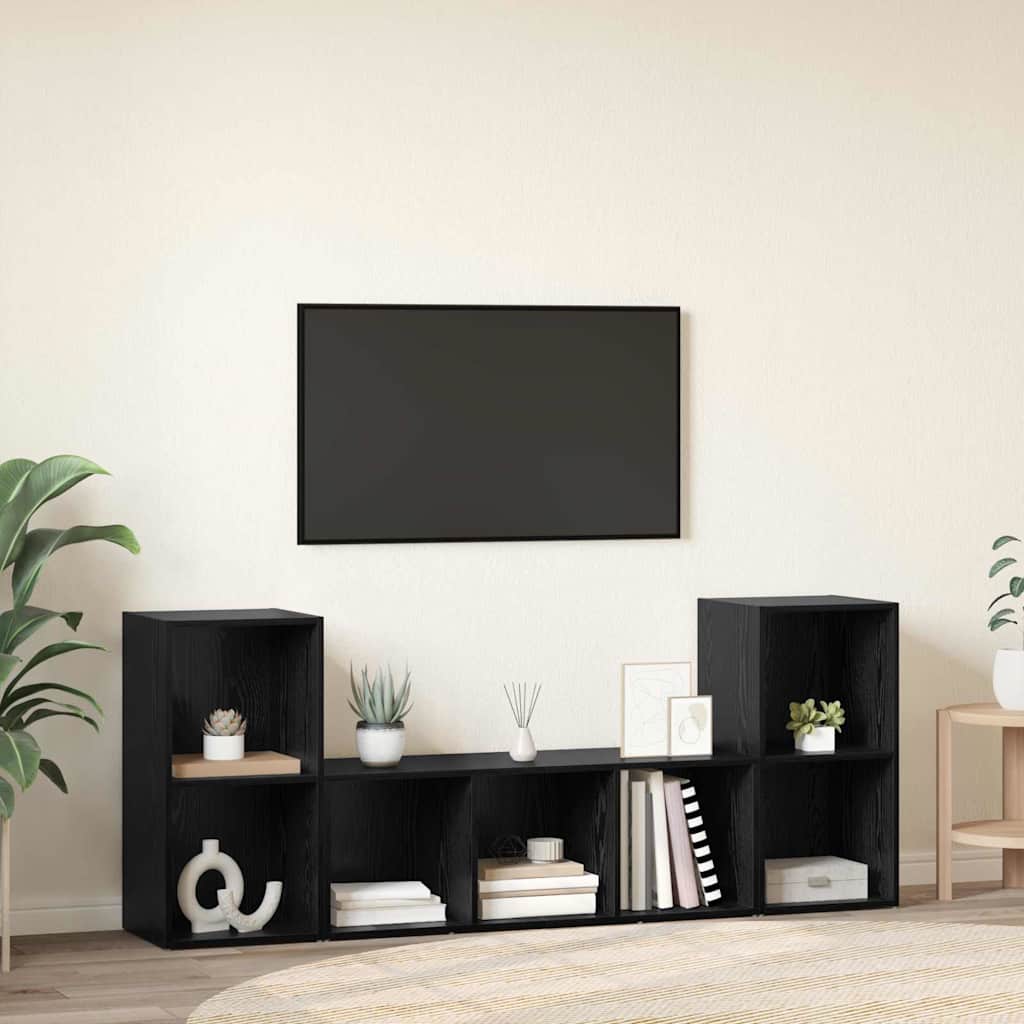 vidaXL Ντουλάπι TV 3 pcs Μαύρο 107 x 35 x 37 cm Επεξεργασμένο ξύλο